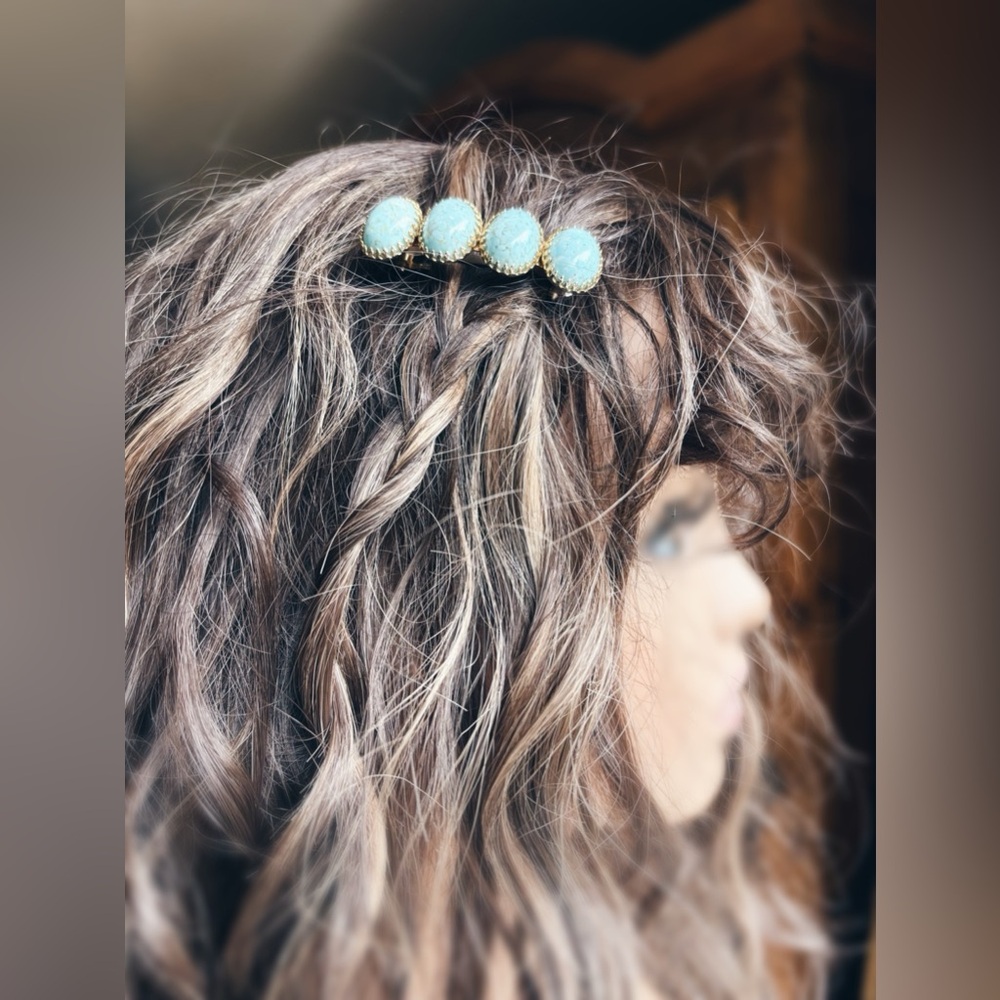 Vintage Turquoise Cabochon Barrette Made in France 2” Western Boho - Picture 8 of 14